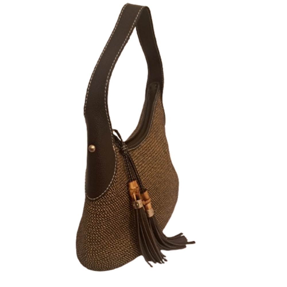 Talbots Vintage Bamboo Tassle Raffia Shoulder Bag - Picture 4 of 14